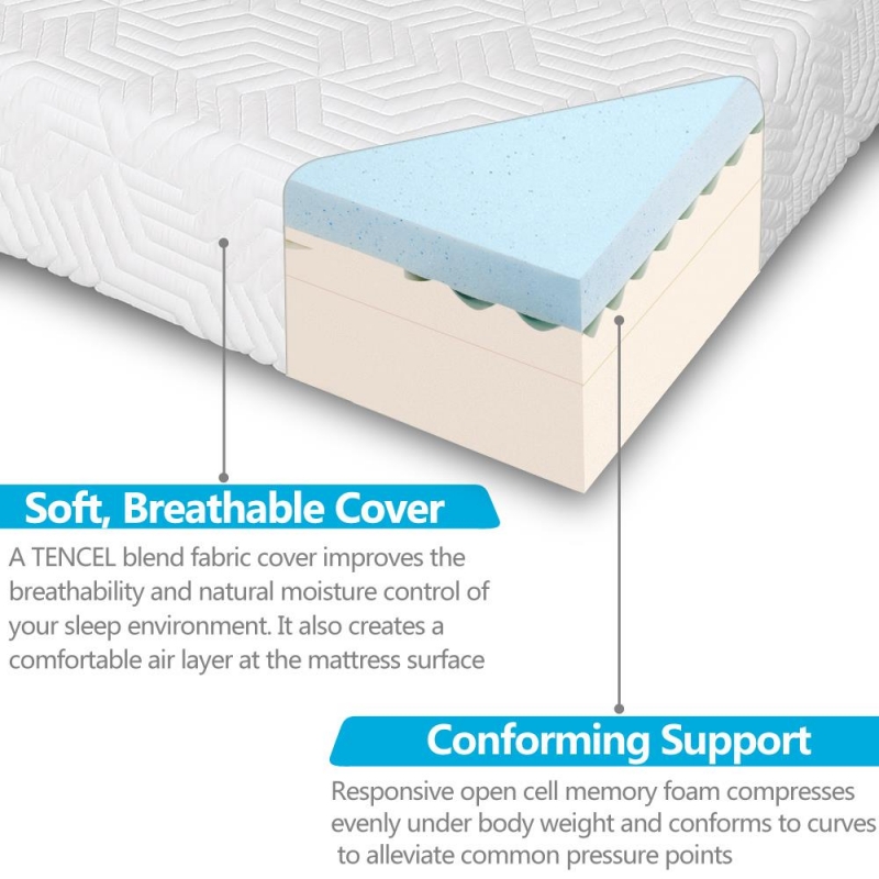 Winado 14" Three Layers Queen Cool Memory Firm Gel Foam Mattress Room
