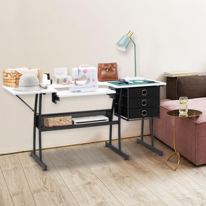 Winado Sewing Machine Table with Wire Mesh Drawers, Desk for Hobby